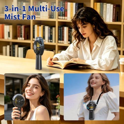 BQSS Handheld Misting Fan Portable for Travel Home Office Outdoor, Black