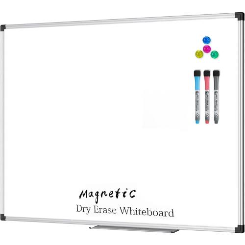 XBoard Magnetic Dry Erase Whiteboard 48 x 36 Inch, 4' x 3' Premium White Board for Wall with Marker Tray, Silver Aluminum Frame Presentation Board for Home Office Classroom