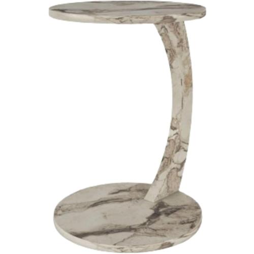 C Shaped End Table for Couch Small Places, Faux Marble White Space Saver Round Side Table for Sofa and Bedside with Wheels, Coffee and Snack Time Tray for Living Room (White Marble)