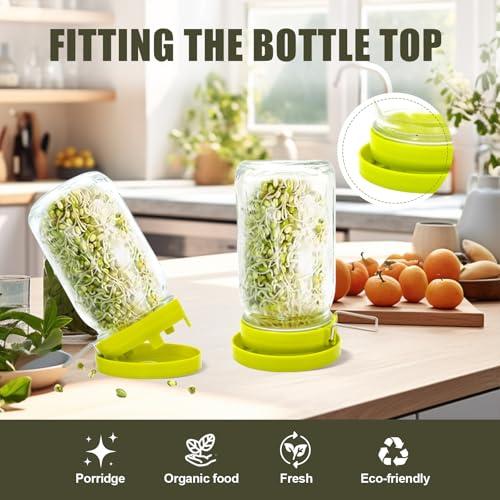 Wide Mouth Mason Jar Sprouting Kit with Sprouting Lids and Drainage Tray - Ideal for Bean, Alfalfa Sprouts and Microgreens, Vertical and Angled Placement Support(Two lids and two drip trays)‼️missing 1 lid and 1 drip tray‼️