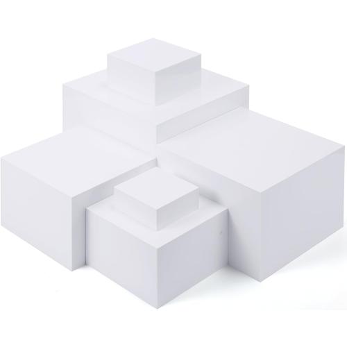 Geelin 6 Pack Acrylic Risers for Display Acrylic Cube Boxes Risers Display Stands with Hollow Bottoms Decorative Stand for Jewelry Candy Table Decor 6 Sizes(White,3 to 8 Inch,Square)