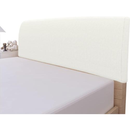 Easy-Going Stretch Bed Headboard Slipcover, Small Square Jacquard Furniture Cover, Dustproof Protector Cover for Bedroom Decor (Queen, Cream)