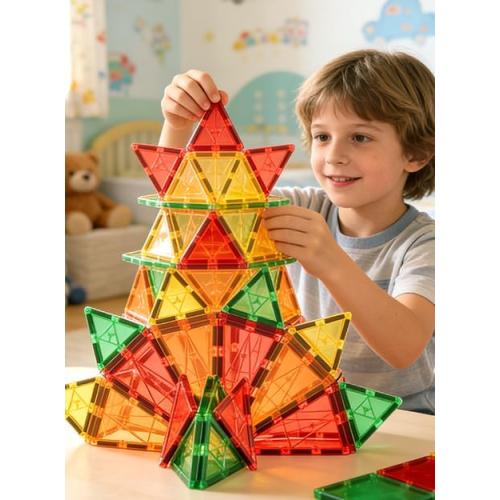 60 PCS Magnetic Building Tiles Kids Toys STEM Magnetic Blocks Sensory Toys Kids Games Magnet Building Toy for Boys and Girls Aged 3 , Kid Brain Development Preschool Kindergarten Toddler Toy
