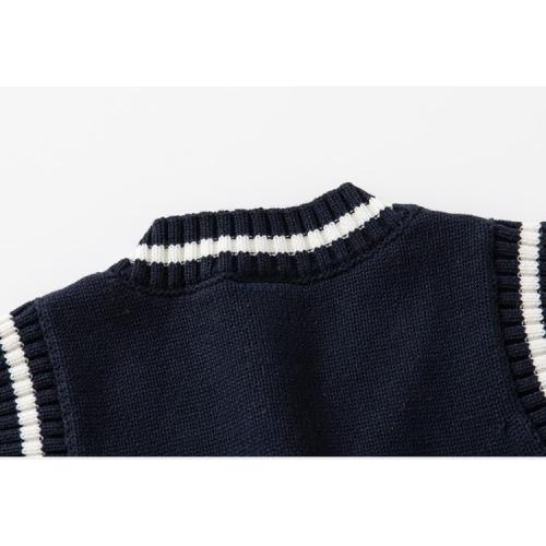 120/62 Baby Toddler Boys Girls Cotton V-Neck Sweater Vest Sleeveless Warm Uniform Pullover Cable Knit Waistcoat School Tops
