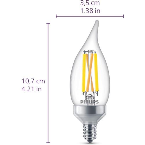 PHILIPS LED 40W BA11 E12 Base 3-Pack Ultra Definition Soft White (2700K) 300 Lumen (3.5W = 40W) Dimmable Frosted Flicker-Free Candelabra Light Bulbs