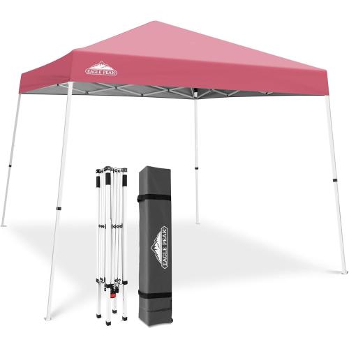 EAGLE PEAK 10x10 Slant Leg Pop Up Canopy Tent, Peach Pink | PeakPush™ Center Lock, Easy 1 Person Setup Pop Up Tent, Portable Sports & Camping Shelter, 10x10 Base 8x8 Top, Carry Bag