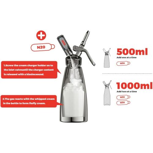 Professional Aluminum Whipped Cream Dispenser - 500 mL/1 Pint,Whipped Cream Maker Canister with 5 Decorating Nozzles & Cleaning Brush - Need To Use N2O Chargers (Not Included) (Black, 500ml)