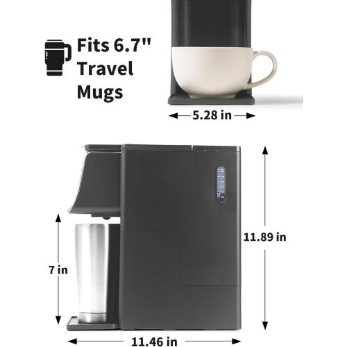 Hot & Iced Coffee Maker, K Cup Coffee Maker Compatible with Ground Coffee, Single-Serve Brewer with Bold Setting, Reusable Filter, Travel Mug Friendly, Compact & Quick Brew, Grey