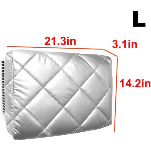 Indoor Window Air Conditioner Cover, Silver, Quilted Insulated Waterproof, Double-Layer Cotton Padding, Windproof Design (L-23.2*14.5*3in)