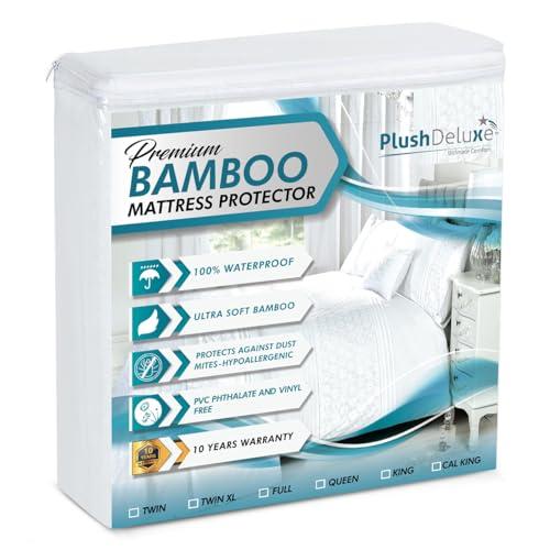 PlushDeluxe Bamboo Waterproof Mattress Protector, King Size, Ultra Soft