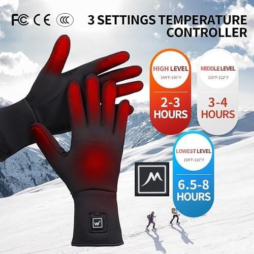Heated Glove Liners for Men Women, Rechargeable Battery Electric Heated Gloves, Winter Warm Glove Liners for Arthritis Raynaud, Thin Gloves Riding Ski Snowboarding Hiking Cycling