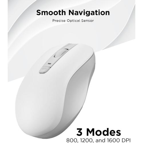 White and Grey Lenovo Bluetooth Silent Mouse (WL300) - 5 Button Computer Mouse with Silent Left & Right Click – Sculpted Grip, Microsoft Swift Pair, Up to 1600 DPI (White)
