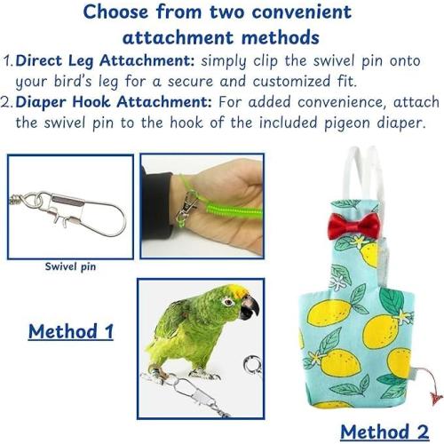 Pigeon Diaper Harness and Bird Leash Set, Birds Diapers for Pigeons and Stretch Leash Pigeon Harnesses, Diapers for Cockatiel Parrot Parakeet, Macaw Harness and Leashes, Pants (M-Yellow)