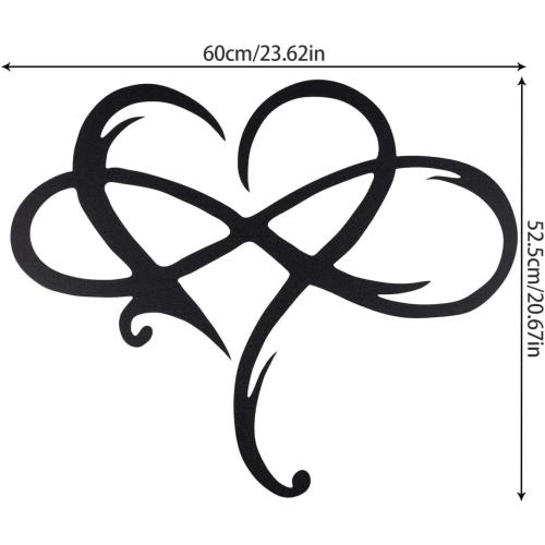 AOOLVY Infinity Heart Wall Decor, Unique Infinity Heart Metal Art Wall Decor Love Sign Steel Wall Plaques Bedroom Ornaments for Home Wedding Decor, Room Living Room Decoration (Black, 23.6x20.6inch)
