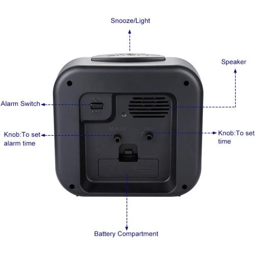 5.5 Large Analog Alarm Clock Silent Non Ticking, Gentle Wake, Beep Sounds, Increasing Volume, Battery Operated Snooze and Manual Light, Easy Set, Black (Best for Elder)