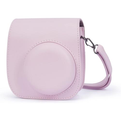 Phetium Instant mini 12 Camera Protective Case Compatible with Instax Mini 12 11,PU Leather Bag with Pocket and Adjustable Shoulder Strap (Blossom Pink)
