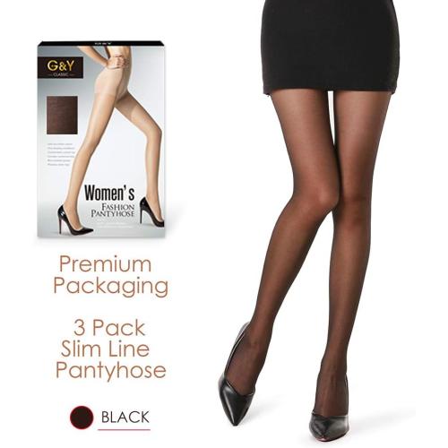Size L G&Y 3 Pairs Women's Sheer Tights - 20D Control Top Pantyhose with Reinforced Toes