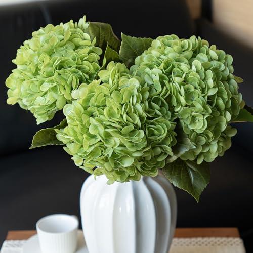 DUYONE 3Pcs Real Touch Hydrangea Artificial Flowers,Green 3Pcs