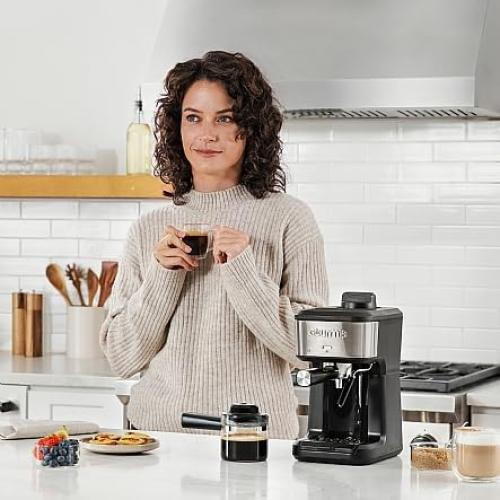 Gourmiia 4-Shot Steam Espresso Maker, Compact Espresso Machine, Cappuccino & Latte Maker with Frothing Wand, Glass Carafe, Coffee Maker Brews with Steam❗MAY HAVE MISSING PIECES/NEEDS CLEANING ❗
