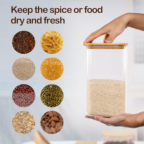 Airtight Glass Square Storage Canister with Bamboo Lid Set of 2 Glass Jars for Sugar, Flour, Cookies and Coffee beans