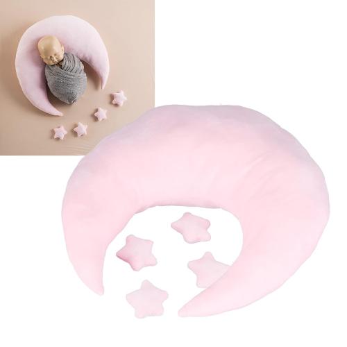 Newborn Photography Props, Crescent Moon Pillow for Newborns, Soft Newborn Photography Posing Pillowswith Moon and Star Celestial Decor for Infant Photography (Pink)