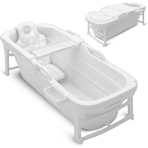 SereneLife 59 Portable Bathtub for Adults – Large Foldable Freestanding Bath Tub for Hot Spa & Cold Plunge Ice Bath, Indoor/Outdoor, Pet & Family Use, Complete Set