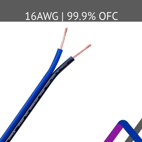 JAVEX 14 AWG Audio Speaker Wire Cable (100 FT), [OFC Oxygen-Free Copper] Thin Flat Cable for Automotive Car Stereo Audio, HI-FI Stereo, Home Theater, Blue/Black