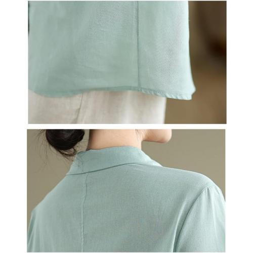 Size3XL -Women's Fashion Solid Button Down Shirts Lapel Short Sleeve Casual Cotton Linen Blouse Summer Cool Comfort Tops