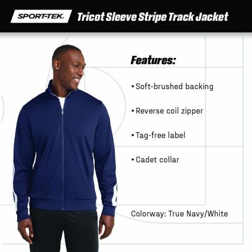 Size M SPORT-TEK Unisex Tricot Sleeve Stripe Track Jacket