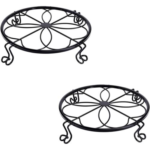 1/2/4 Pack 10/12 Inch Heavy Duty Iron Plant Stands - Rustproof Metal Flower Pot Holder for Indoor Outdoor Use, Round Wrought Iron Planter Stand for Corner Gardening, Patio, Balcony Decor- Black (12IN2PCS)