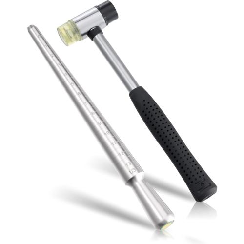 Meowoo Ring Sizer, Can be Hammered Solid Ring Mandrel and Jewelry Rubber Mallet, Ntegrated Conical Solid Ring Mandrel Sizer Tools for Ring Repair and Measurement, Jewelry Sizing Measuring