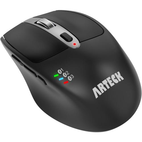 Arteck Multi-Device Wireless Bluetooth Mouse Ergonomic Silent Clicking Backward Forward for Desktop PC Laptop Mac iPad Build in Rechargeable Battery