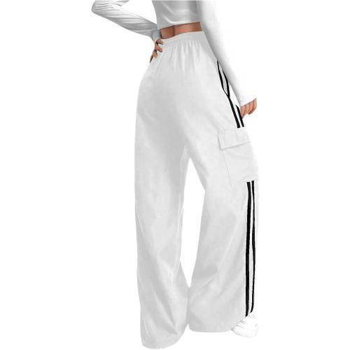 Size M Verdusa Women's Cargo Pants Baggy Straight Wide Leg Track Pants Striped Joggers with Pockets Athletic Streetwear