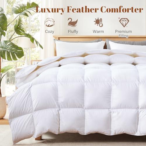 Cosybay Feather and Down Fiber Comforter Insert Cal King, 100% Cotton Cover