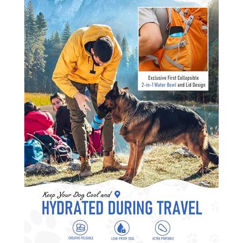 Lesotc Dog Water Bottle, Portable Water Dispenser with Bowl, Leak Proof Pet Travel Squeeze Bottle, Puppy Essentials Dog Stuff Accessories for Outdoor Walking, Hiking, Camping, Blue