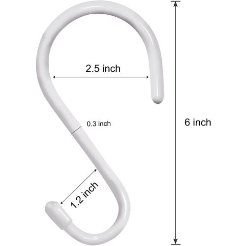 4 Pack Large S Hooks for Hanging Heavy Duty, 6 inch Non Slip Vinyl Coated Metal Closet S Hooks for Hanging Kitchen Utensil Pot Pan Cups Clothes Jeans Towels Hats Bags Plants (White)