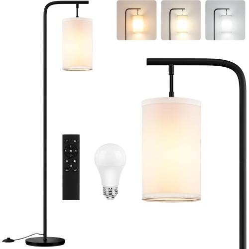 Floor Lamp for Living Room, 9W LED Bulb, Remote Custom Color Temperature & Brightness, Tall Standing Lamps for Bedroom Office Kid Room, Black