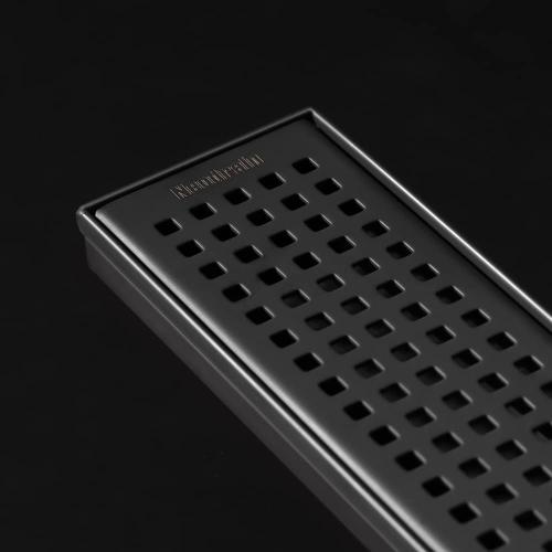 Neodrain 60-Inch Black Linear Shower Drain with Removable Quadrato Pattern Grate,Professional 304 Stainless Steel Rectangle Shower Floor Drain Manufacturer,Leveling Feet,Hair Strainer,Matte Black