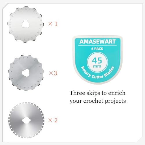 AMASEWART 45mm Crochet Edge Rotary Cutter Blades, Pack of 6