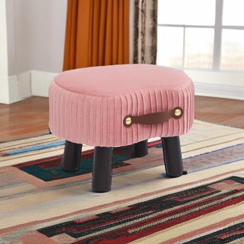 Foot Stools Small, Ottomon with Handle, Velvet Footrest Ottoman