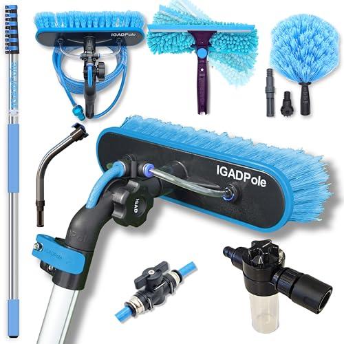 34ft IGADPole Washing Kit: Water-fed Brush, Cobweb Duster and 10  Squeegee and Soap Dispenser, with 6-Stage Telescoping Pole 5.5-27ft Pole and & 1ft Curved Extension