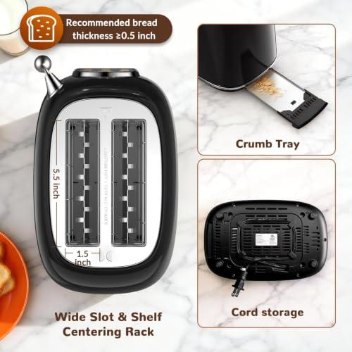 Mecity Toaster 2 Slice, Touch Screen Wide Slot Retro Toaster For Breads Bagel Muffin Waffle, House Warming Gift New Home, 120V 825W, Jet Black