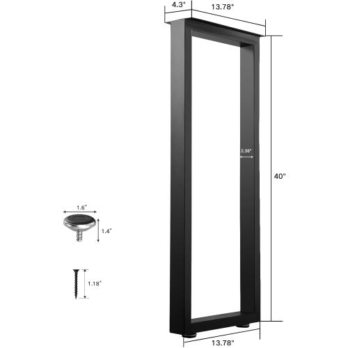 40 Inch Metal Bar Table Legs, Heavy Duty Dining Table Leg with Adjustment Feet Furniture Legs, Black, Set of 2