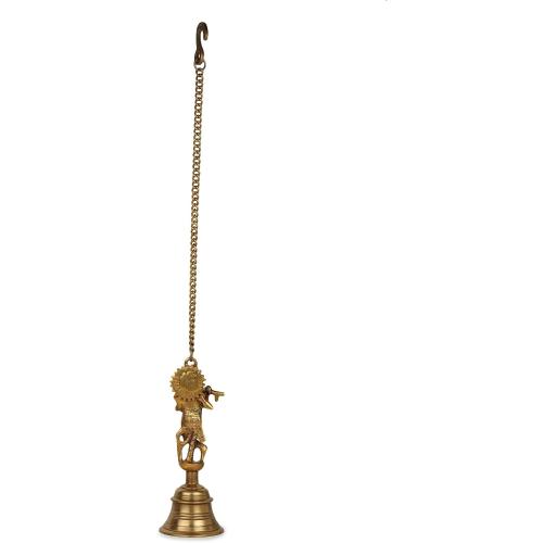 Nams Indian Handicraft Pure Brass Lord Krishna Bell for Home Temple, Mandir Pooja Room Auspicious Décor Traditional Hanging Bell for Positive Vibes & Spiritual Ambience (68.5 x 8.5 cm)