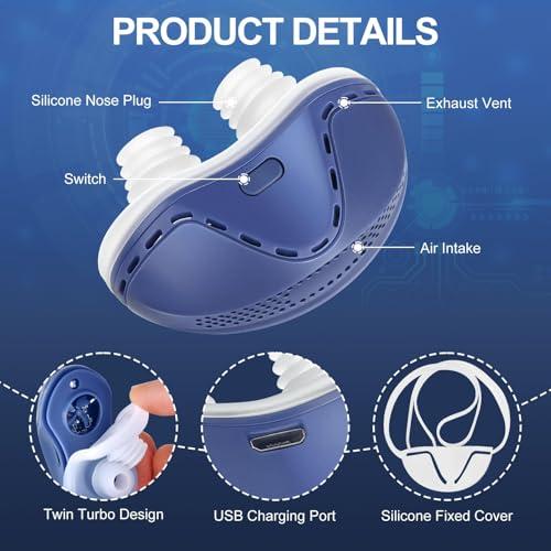 Anti Snore Device,Double Vortex Electric Double Vortex Snoring Solution,Mini Portable Stop Snoring Devices Stopper,Adjustable Wind Speed Snoring Prevention Nasal Dilators,Up to 8 Hours