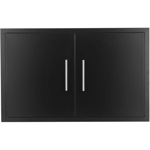 JIE JIN Outdoor Kitchen Doors 35 W X 24 H Double Doors 1.2mm Thickness Stainless Steel BBQ Access Door BBQ Island Doors Outdoor Kitchen Accessories Door for Outdoor Kitchen BBQ Island (Black)