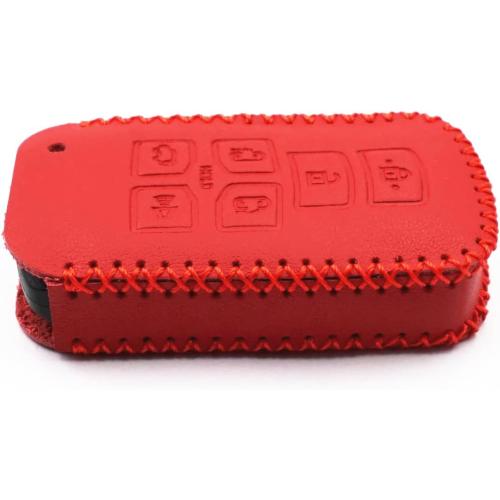 Leather for 2019 2018 2017 2016 2015 2014 2013 2012 2011 Toyota Sienna HYQ14ADR Smart 6 Buttons Key Case Fob Cover Chain (Red)