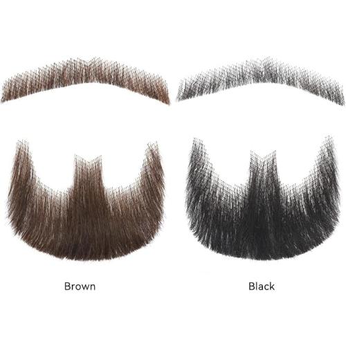 Fake Beard Realistic Mustache Full Hand Tied Fake Goatee Facial Hair with Invisible Lace,Fake Beards for Cosplay, Halloween Costumes, Theatrical and Movie Makeup. (2-Black)