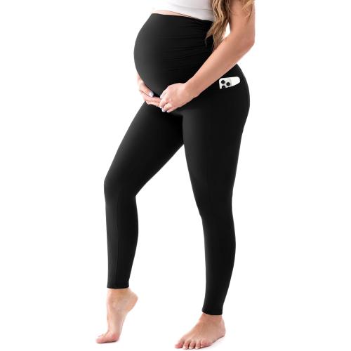 Black Medium Walifrey Women's Maternity Leggings with Pockets Over The Belly,Pregnancy Yoga Pants Activewear Workout Leggings
