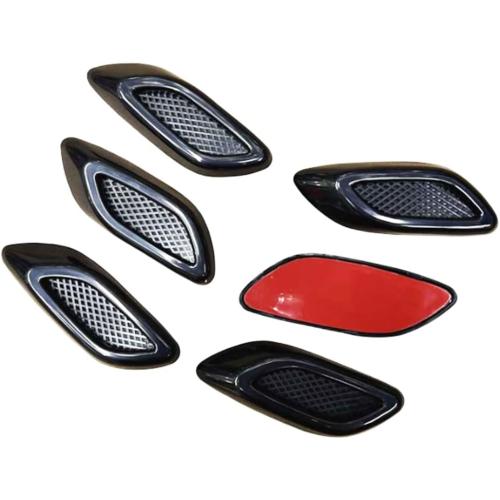 6pcs Curboom Car Fender Trim Decorative Intake Universal Auto Air Flow Bumper Side Vent Decal Scoop Hood Spolier Door Carbon Fiber ABS Chrome Silver Exterior Glossy Black Sticker for Most Cars